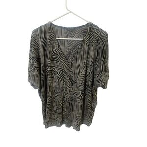 Notations Women's XL‎ Black & Gold Metallic Print V-Neck Top Blouse